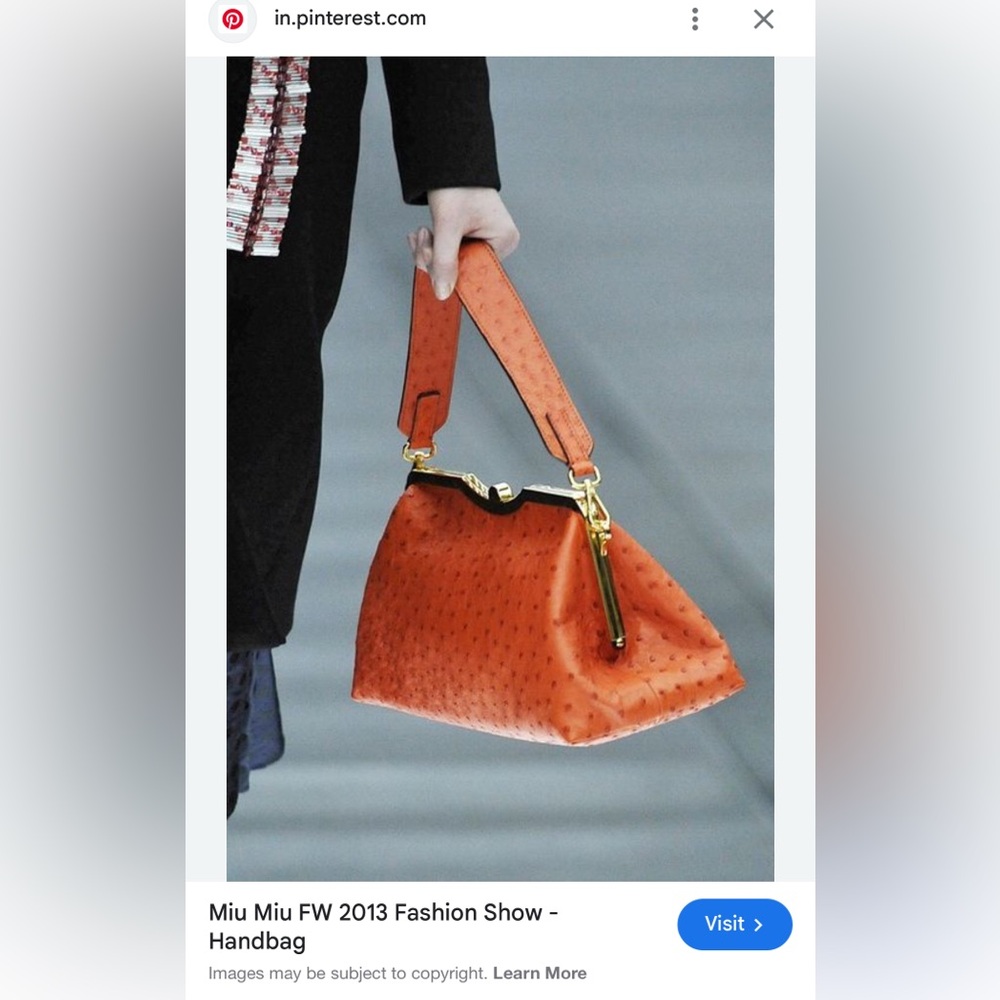 Miu Miu Orange Ostrich Leather Shoulder Bag